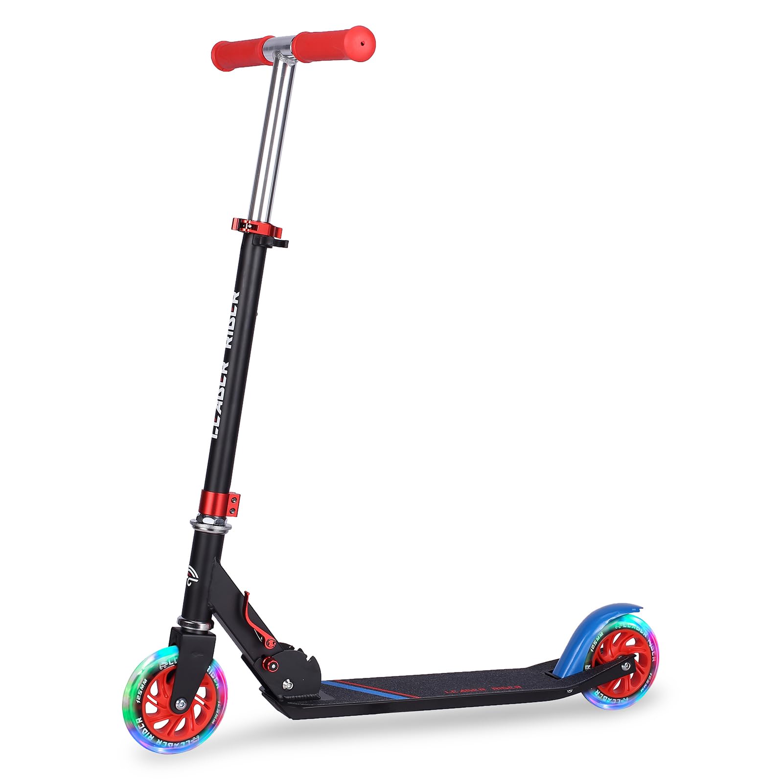 Kick Scooter - Collapsible Portable Kids Push Scooter - Lightweight Folding Design with High Visibility RGB Light Up LEDs on Stem, Wheels, and Deck