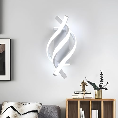 Miniatura 7 de AUA Aplique de pared LED, lámpara de pared moderna en espiral de 21 W, 6500 K, luz blanca fría de pared interior para dormitorio, sala de estar,