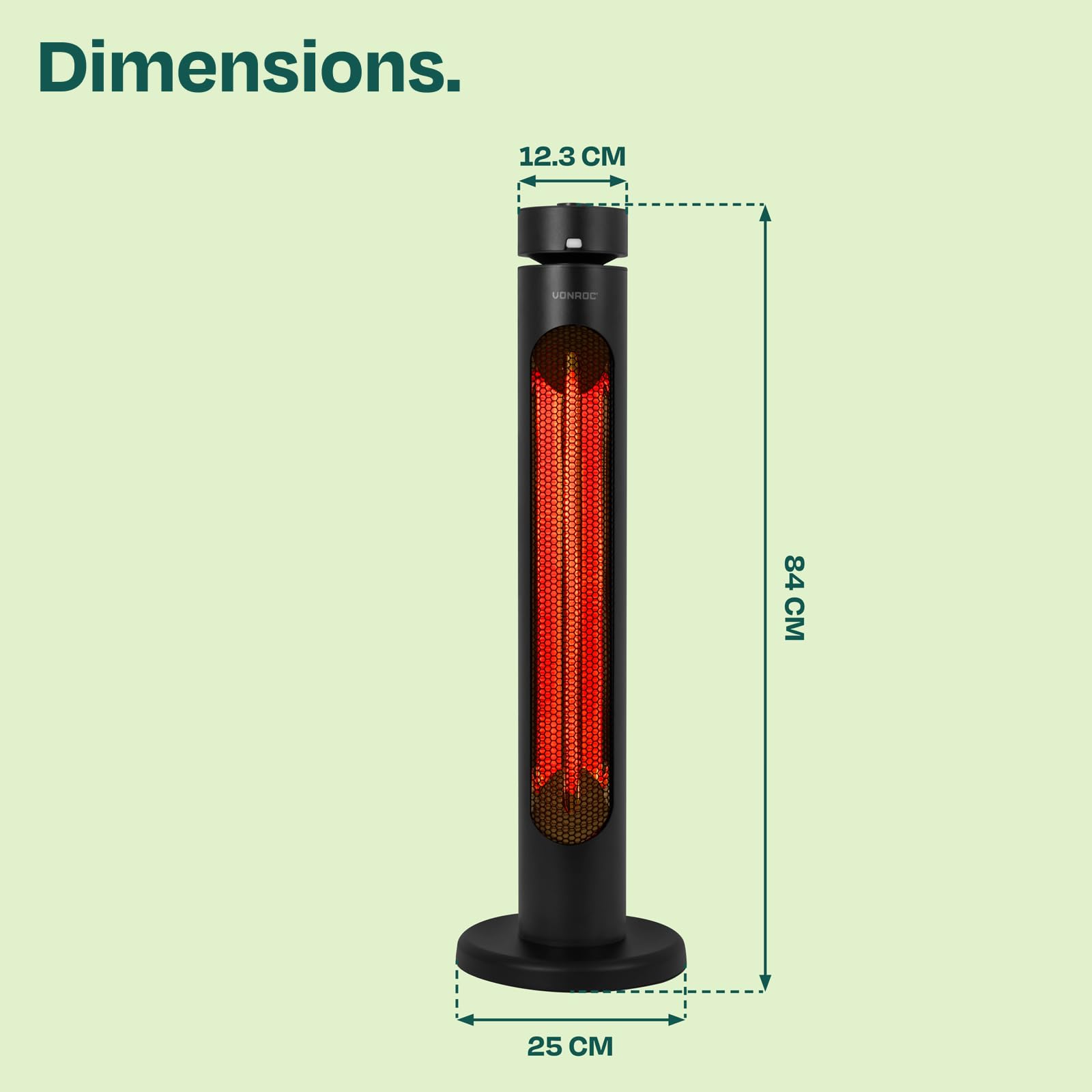 VONROC Riscaldatore da esterno Panarea 2000W oscillante | con infrarossi Golden Carbon , livelli di calore, IP45, telecomando