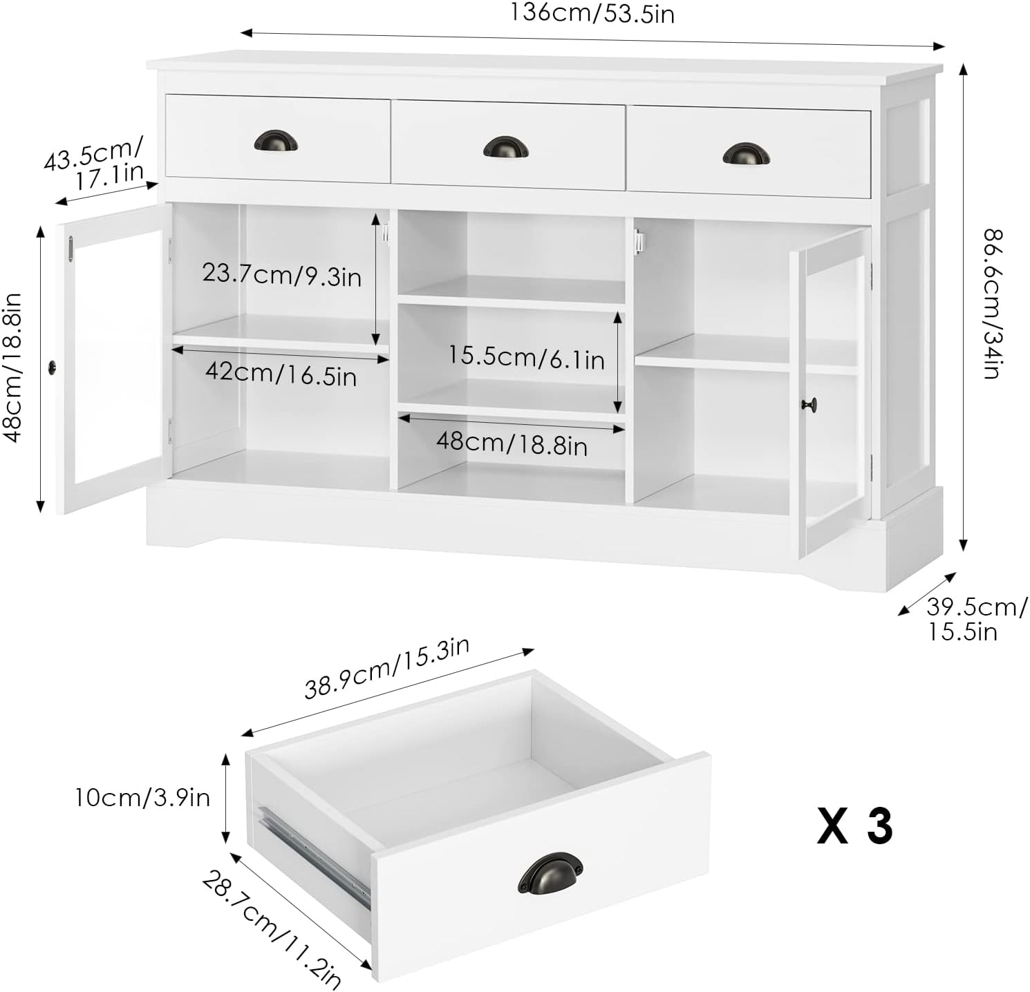 Buy FOTOSOK Modern Buffet Sideboard Bar with 2 Glass