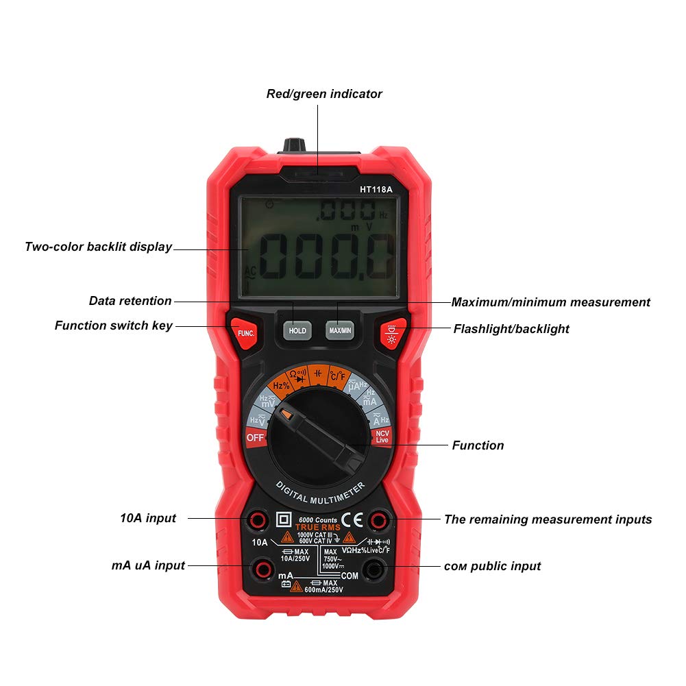 Multimetr miernik napięcia DC/AC 6000 Count Digital Multi-Tester automatyczny zakres wartości skutecznej amperomierz HT118A