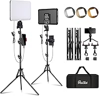SHIRTAL 12" LED Video Light Kit 2-Pack: 2800-6500K Dimmable Photography Lights with 73" Tripod Stand & Phone Holder for YouTube, Streaming, Podcasts