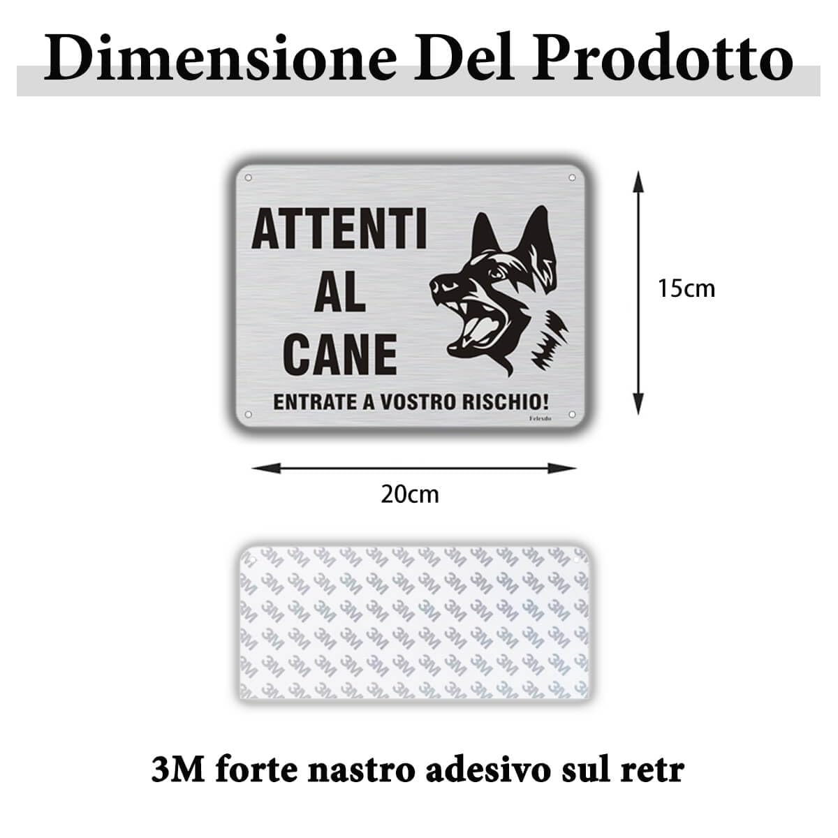 Attenti al Cane Cartello,20x15cm Targhetta Attenti al Cane con Autoadesivo Attenzione al Cane Cartelli in Alluminio Spazzolato Durevole Adatti per Uso Interno o Esterno