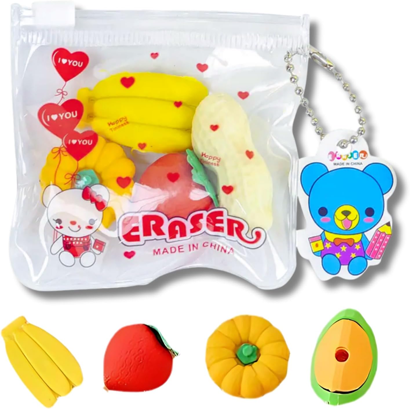 Fruit Eraser Set for Kids | Cute Fruit Shaped Mini Erasers | Pack of 4 | Colorful Stationery for School, Return Gifts, Party Favors | Small Cartoon Erasers (Size 3cm)