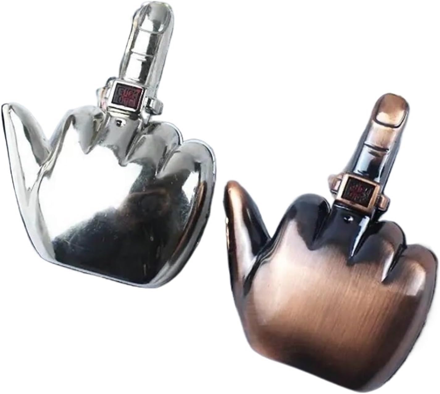 Heizhimadou Men's Red Bronze+Silver Funny Prank Torch Lighter, Middle Finger Refillable With Fuck You Voice, Gift For Home Office Desktop(Red Bronze+Silver)