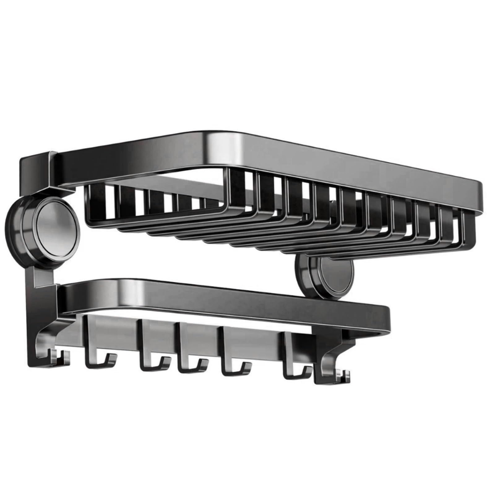 Bathroom towel rail Carbon Steel Suction Cup Towel Rack Foldable Metal Bar Shelf Holder with Hooks Storage Organizer Home Bathroom Accessories(Grey 60cm)