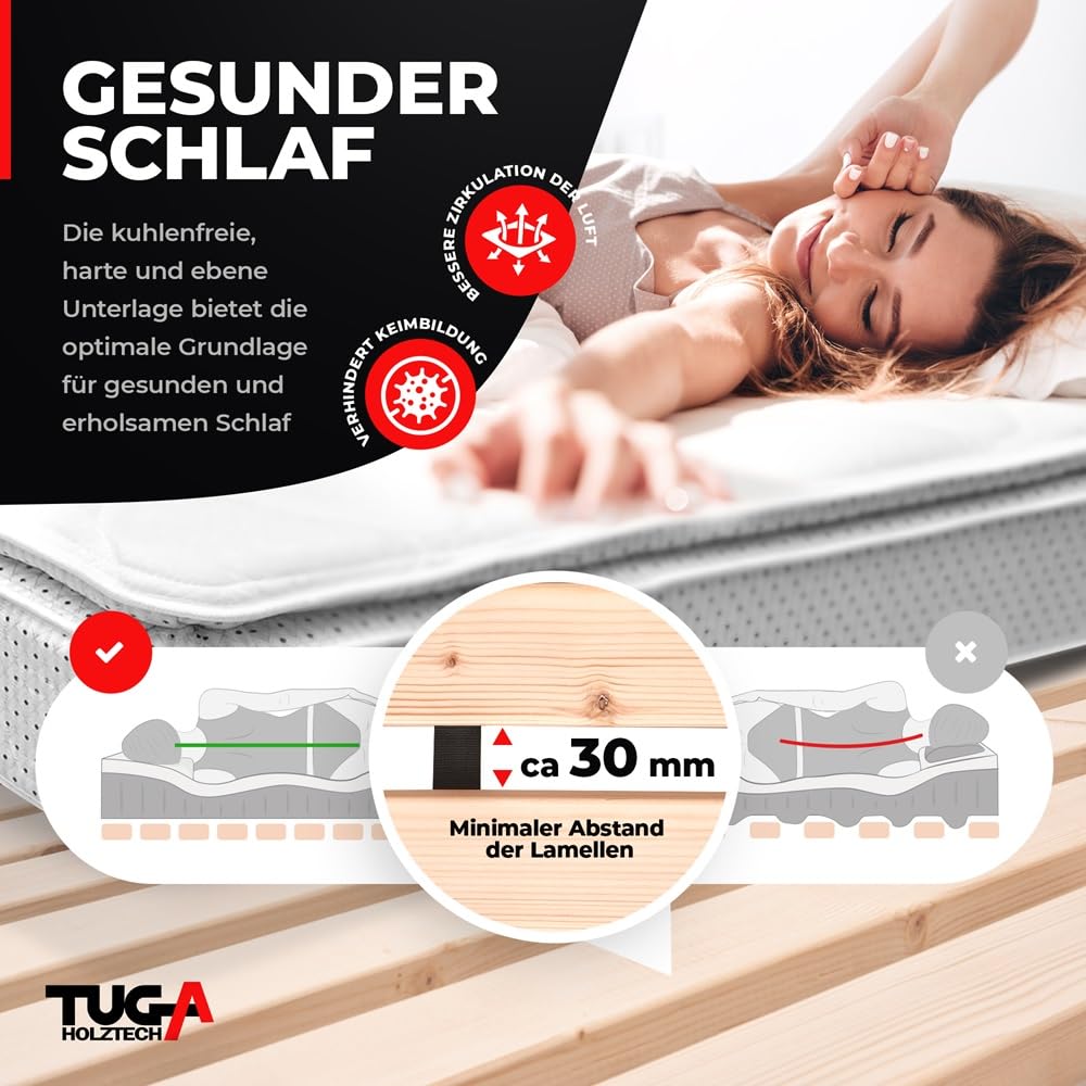 TUGA - Holztech Marken Rollrost Lattenrost 140 x 200 cm 500kg Bettrost Qualitätsarbeit aus Deutschland mit 25 Jahren Garantie
