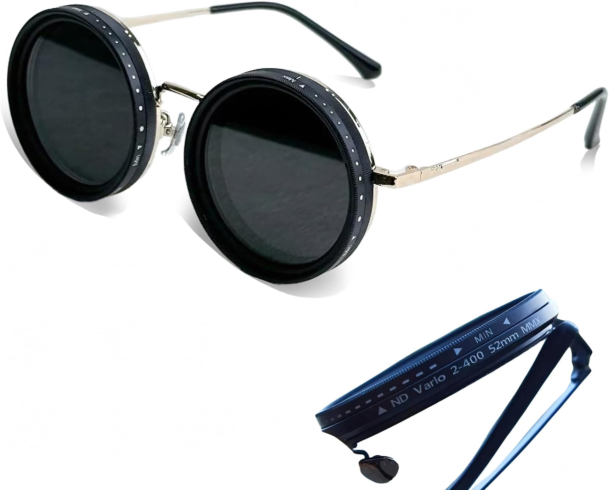 Adjustable Tint Sunglasses Polarized Round Lenses with ND Filter, 9 Gears, Ideal for Beach, Fishing, and Outdoor Activities