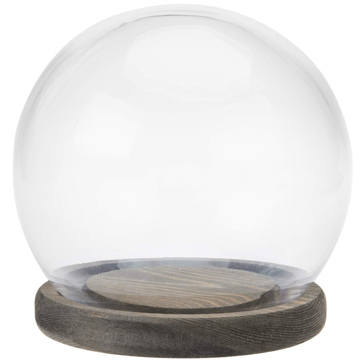MyGift 6-inch Clear Glass Terrarium & Keepsake Display Globe Cloche with Rustic Gray Wood Base