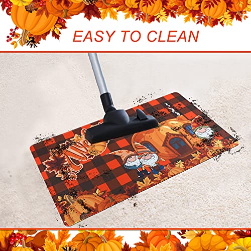 Gwhole Thanksgiving Doormat, Fall Door Mat Pumpkin Gnome Buffalo Plaid Doormat For Thanksgiving Front Door Indoor Outdoor Decorations, 29.5" L X 17.7" W #TOP2