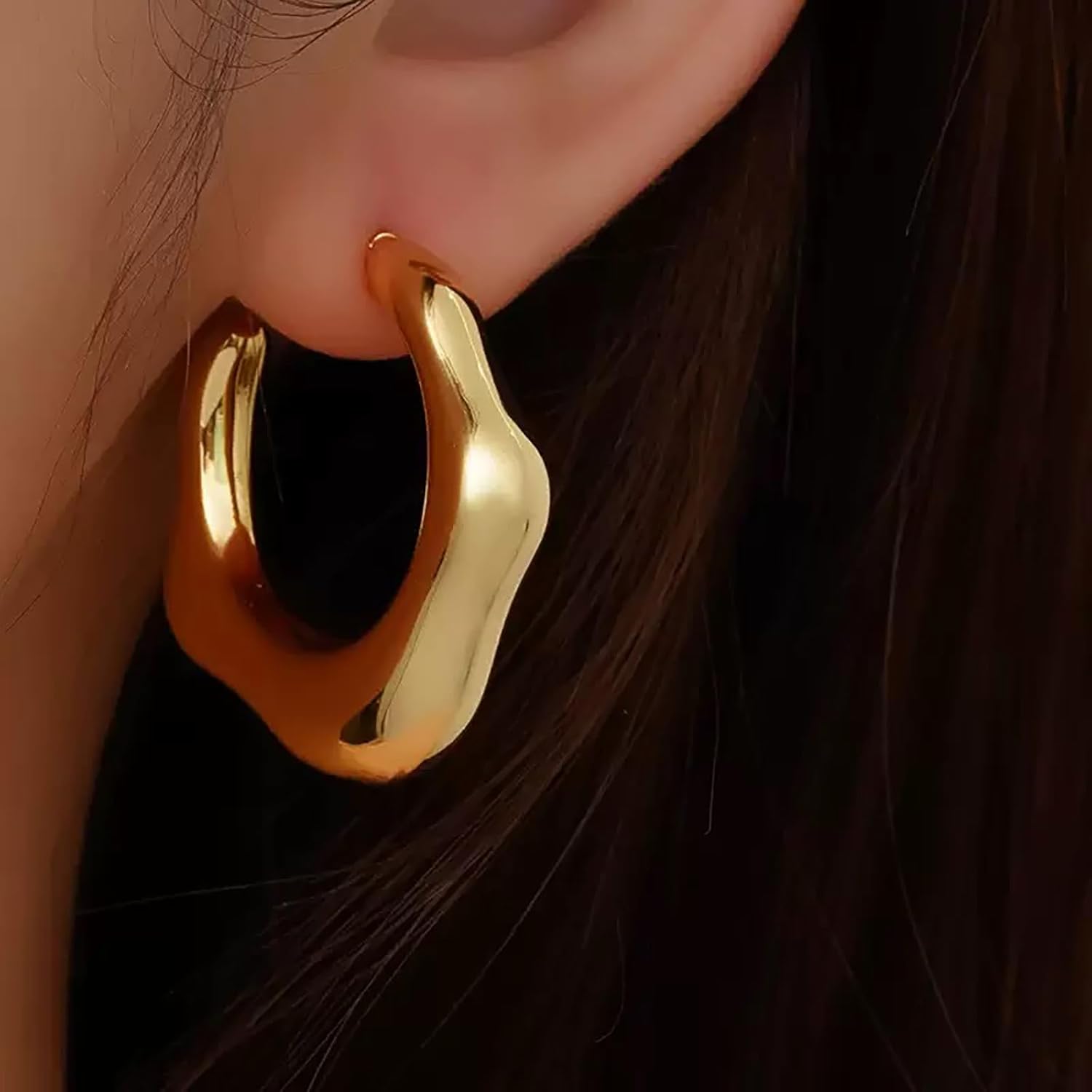 Chunky Gold Hoop Earrings for Women –14K Gold Plated Lightweight Hollow Open Hoops Earrings for Everyday Wear, Party, Wedding, Gift - Image 2