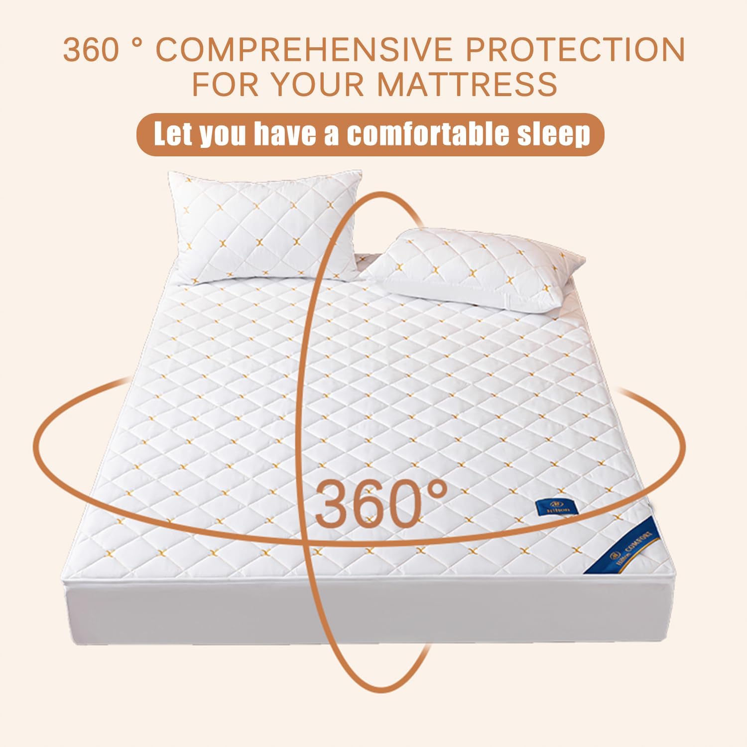 Grey/a,200x220+15cm, 100% Cotton Mattress Protector Customizable Bed Cover Double/Single/King Size Zipped Fitted Sheet 6 Side Wrap Mattress Encasement Cover Mattress Topper for Dormitory