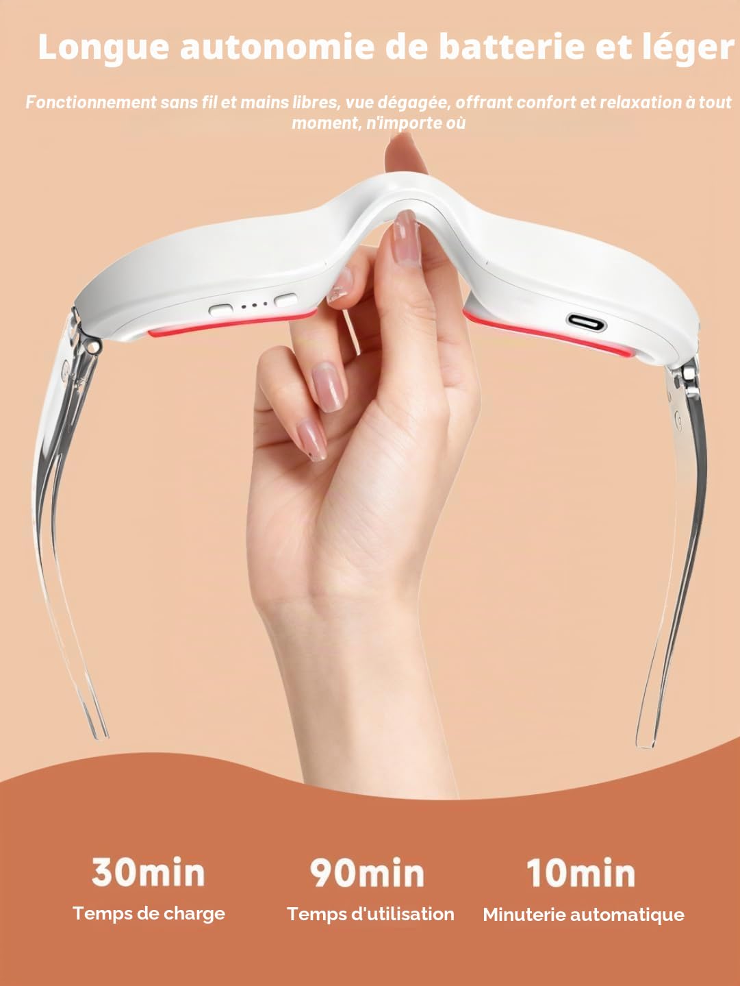 EyeLift Lunettes de thérapie par lumière rouge avec masseur à micro-courants, rechargeables, noires, pour cernes, gonflements, rides et poches sous les yeux