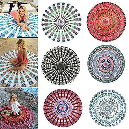 Microfiber Beach Bath Towel, Vintage Round Chiffon Anti-Sunlight Shawl Beach Towel Outdoor Yoga Picnic Mat #TOP1