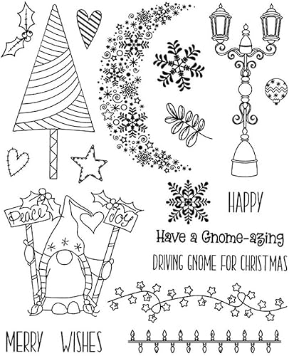 Miniatura 1 de Lámpara de calle de gnomo de Navidad, sellos transparentes con patrón de campanilla de luna de copo de nieve, sellos transparentes para decoración