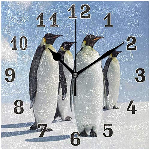 angwenkuanku Cute Animal Penguin Print Square Acrylic Wall Clock, Silent Non Ticking Art Painting Clock for kids Girls Children Bedroom Living Room School Home Decor