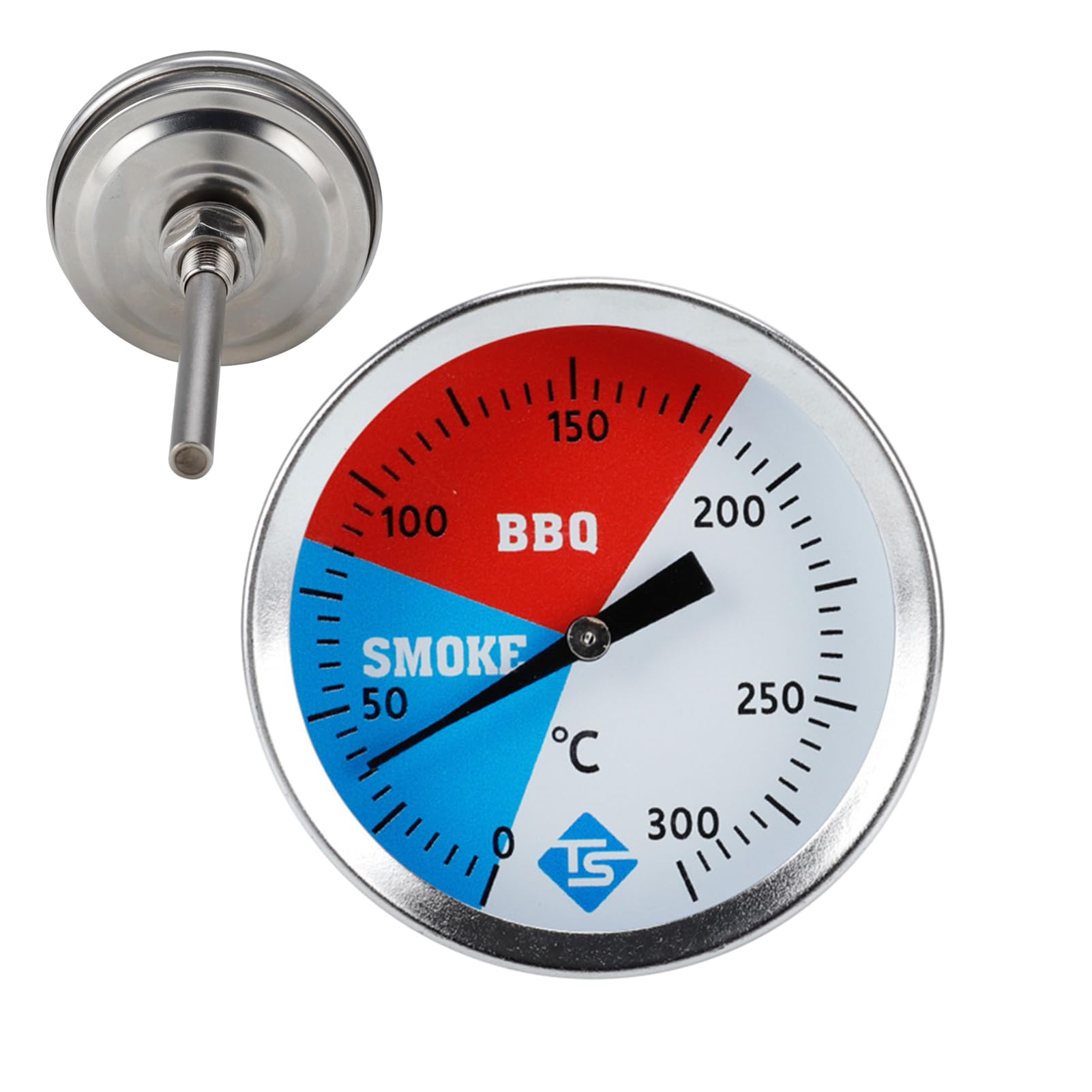 BBQ Thermometer Gauge with Easy Read 52mm Dial, Oven Barbecue Grill Thermometers BBQ Temp Gauge with Extra Long 75 MM Stem, Charcoal Grill Pit Smoker Temperature Gauge
