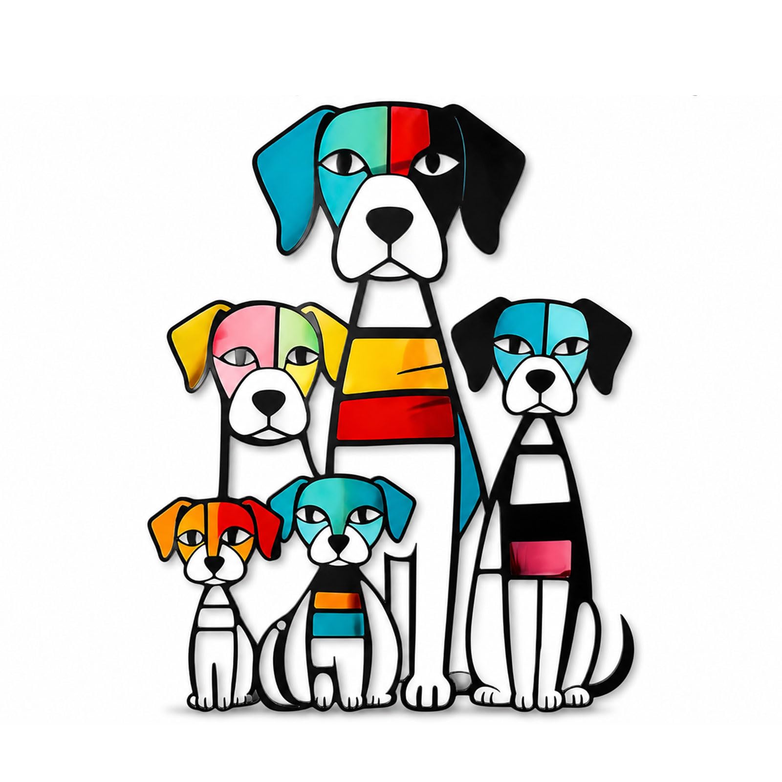 Wusejosapi Metal Dog Wall Sculpture, Pop Art Wall Art Dogs, Geometric Wall Decoration Dog Motif, Colourful Wall Sculpture with Five Dogs for Living Room, Garden & Pet Decor