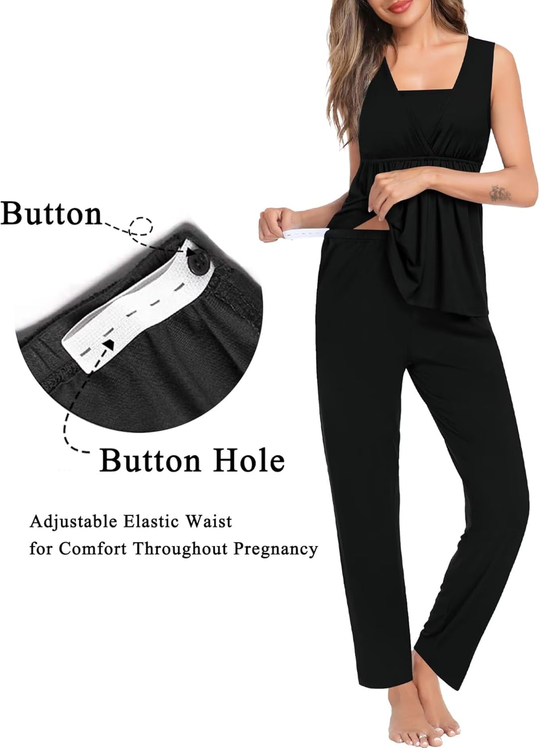 SWOMOG Women Maternity Nursing Pajamas Sets 3 Piece Breastfeeding Robe 3 in 1 Labor Delivery Sleeveless Pregnancy Pjs & Pants - Image 4