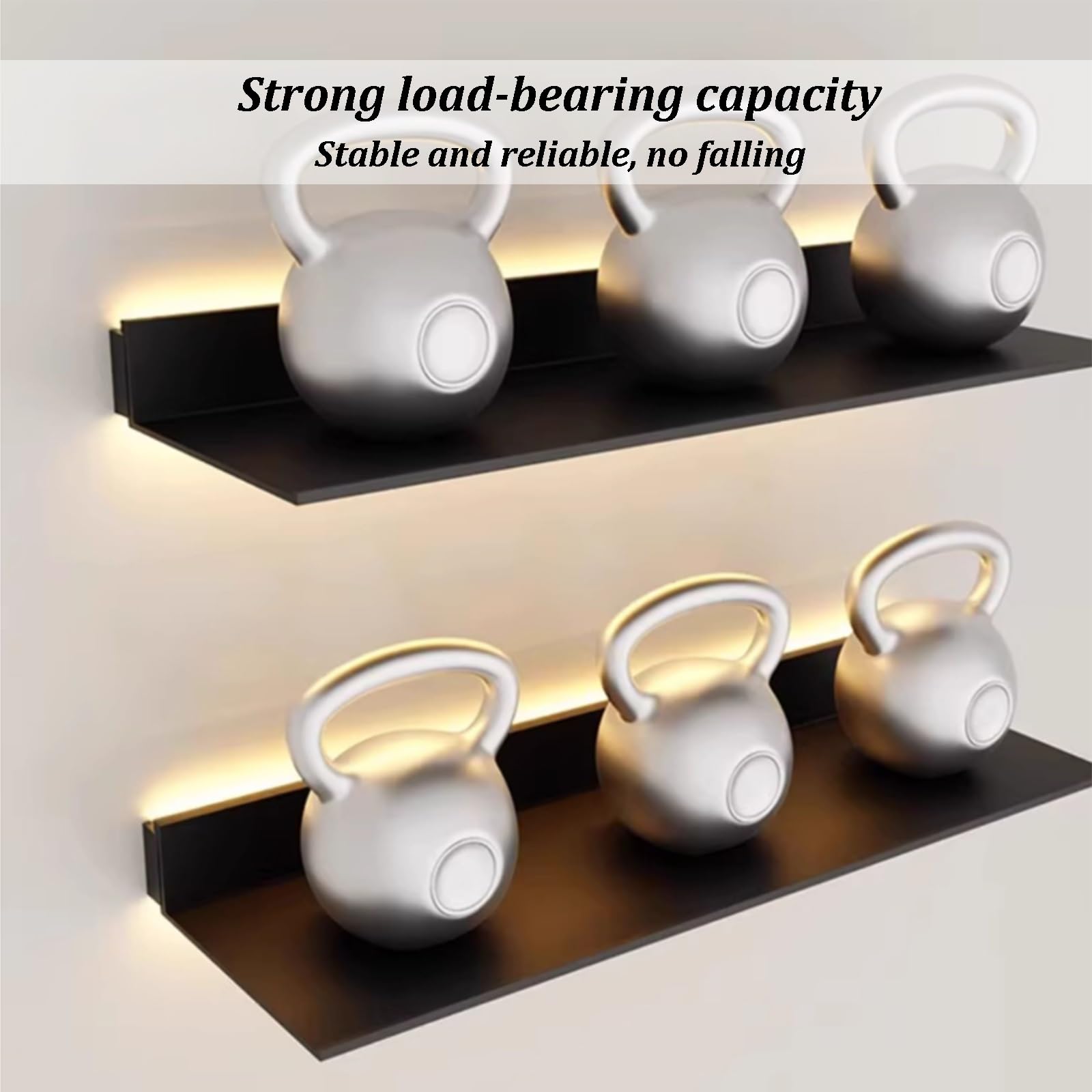 D Mensole galleggianti con luci a LED – Espositore da parete in metallo moderno creativo per soggiorno 60 cm decorazione da parete illuminata.