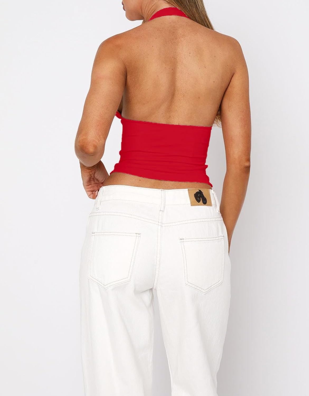 Womens Backless Halter Tops Deep V Neck Sexy Crop Tank Top Open Back Sleeveless Slim Fit Y2k Summer Tops - Image 4