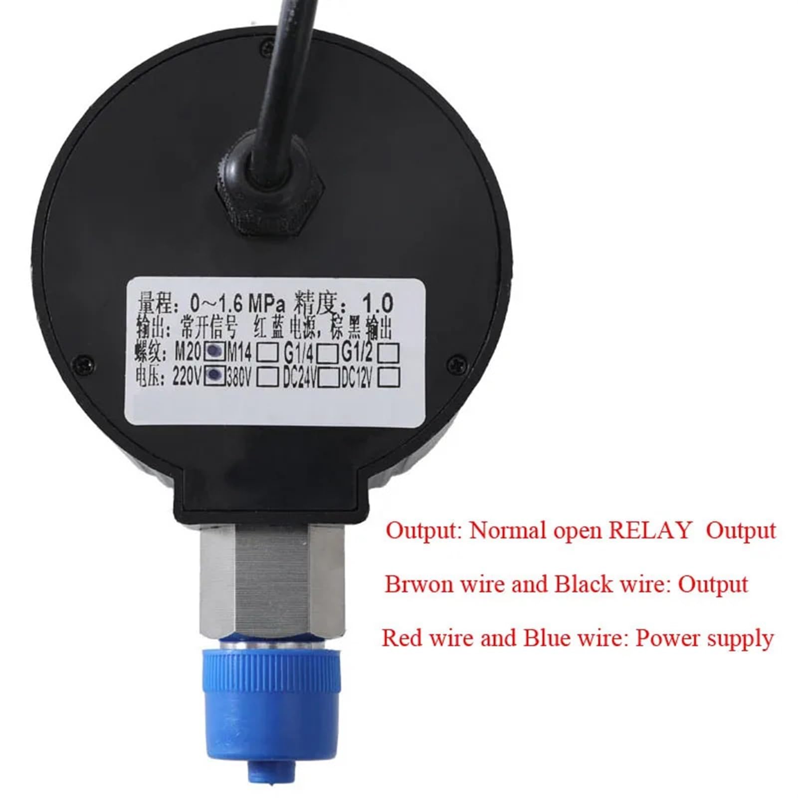 Presostato Digital de 0-0,4 MPa, 0,6 MPa, 1,0 MPa, 1,6 MPa, 2,5 MPa, 10 MPa, 16 MPa, 25 MPa, 40 MPa, manómetro Digital con Salida de relé (G1/4, 0-6 MPa)