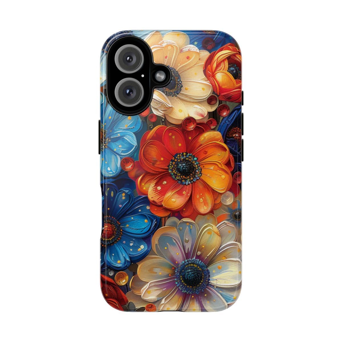 Coque iPhone 16 fleur bleue abstraite pour sublimer votre style