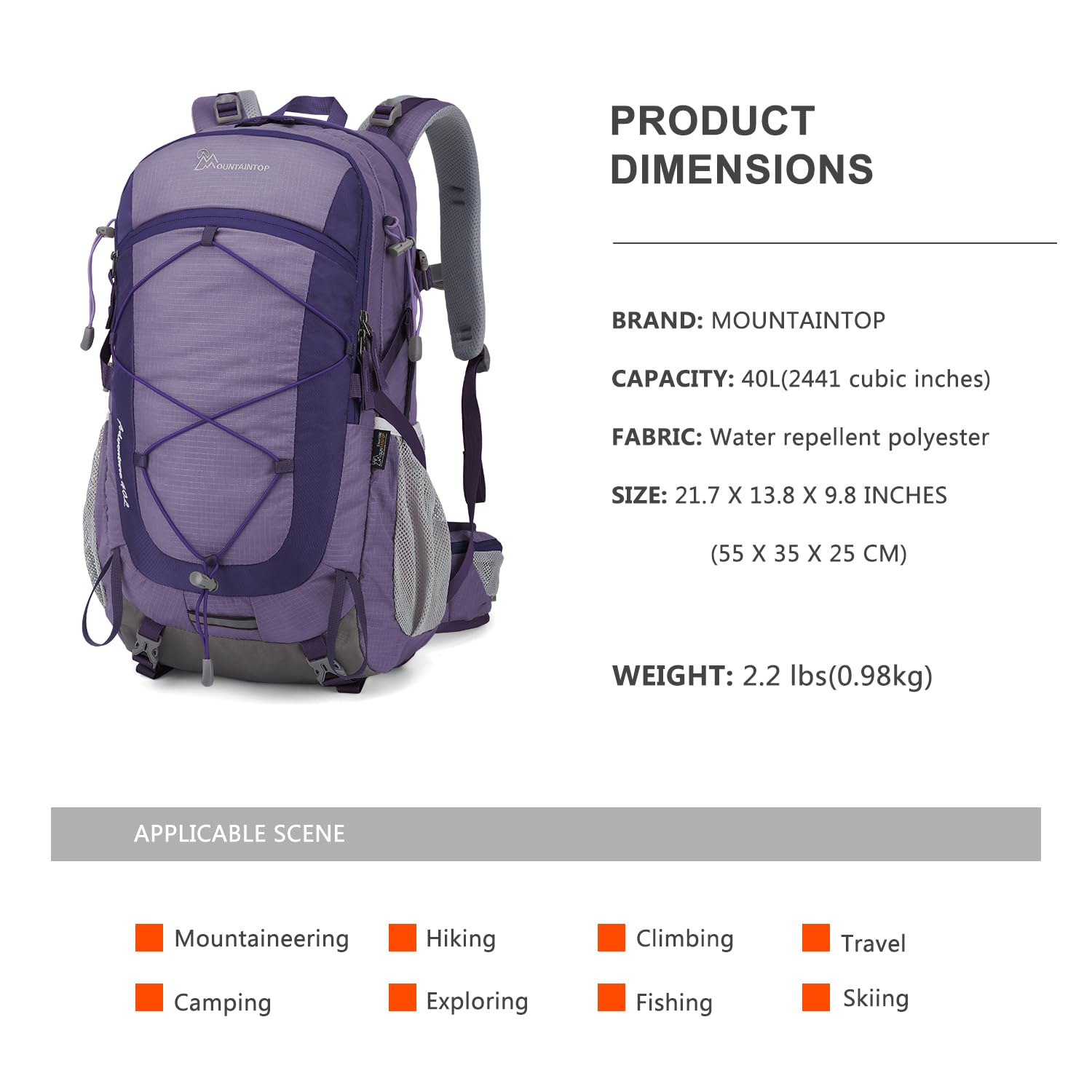 Mountaintop 25 l / 40 l plecak trekkingowy dla mężczyzn i kobiet, plecak trekkingowy, outdoorowy, na kemping, wędrówki, podróże