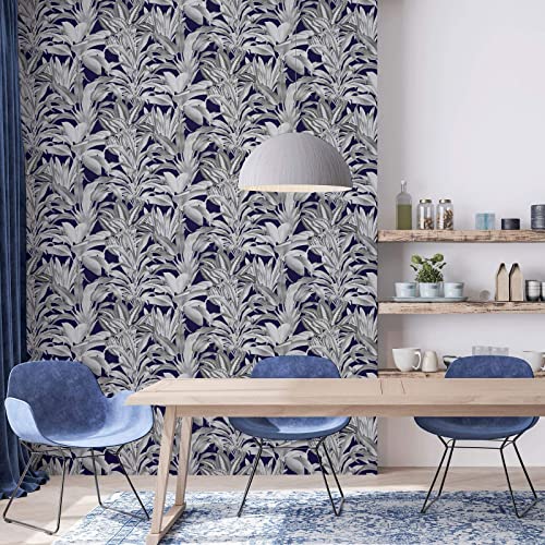 Arthouse Greenhouse Plants Navy, Foliage and Leaf Design Wallpaper, for Living Spaces & Feature Walls - Image 3