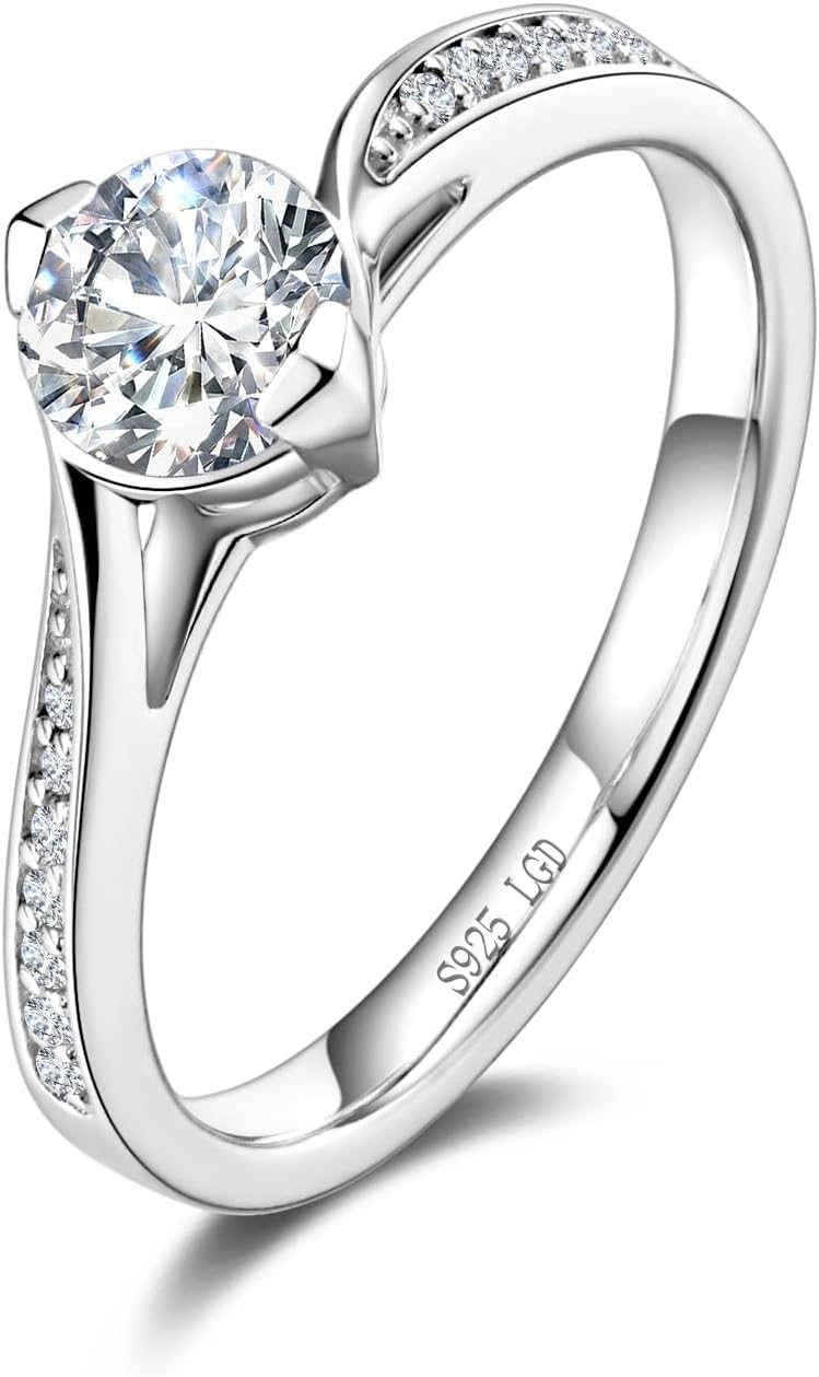 AGVANA Soulful Gleam 0.3-1.0 Carat Lab Grown Diamond Ring in Sterling Silver (0.4-1.1 Ct. Tw.) Engagement Anniversary Wedding Ring for Women (D-E Color, VS Clarity)