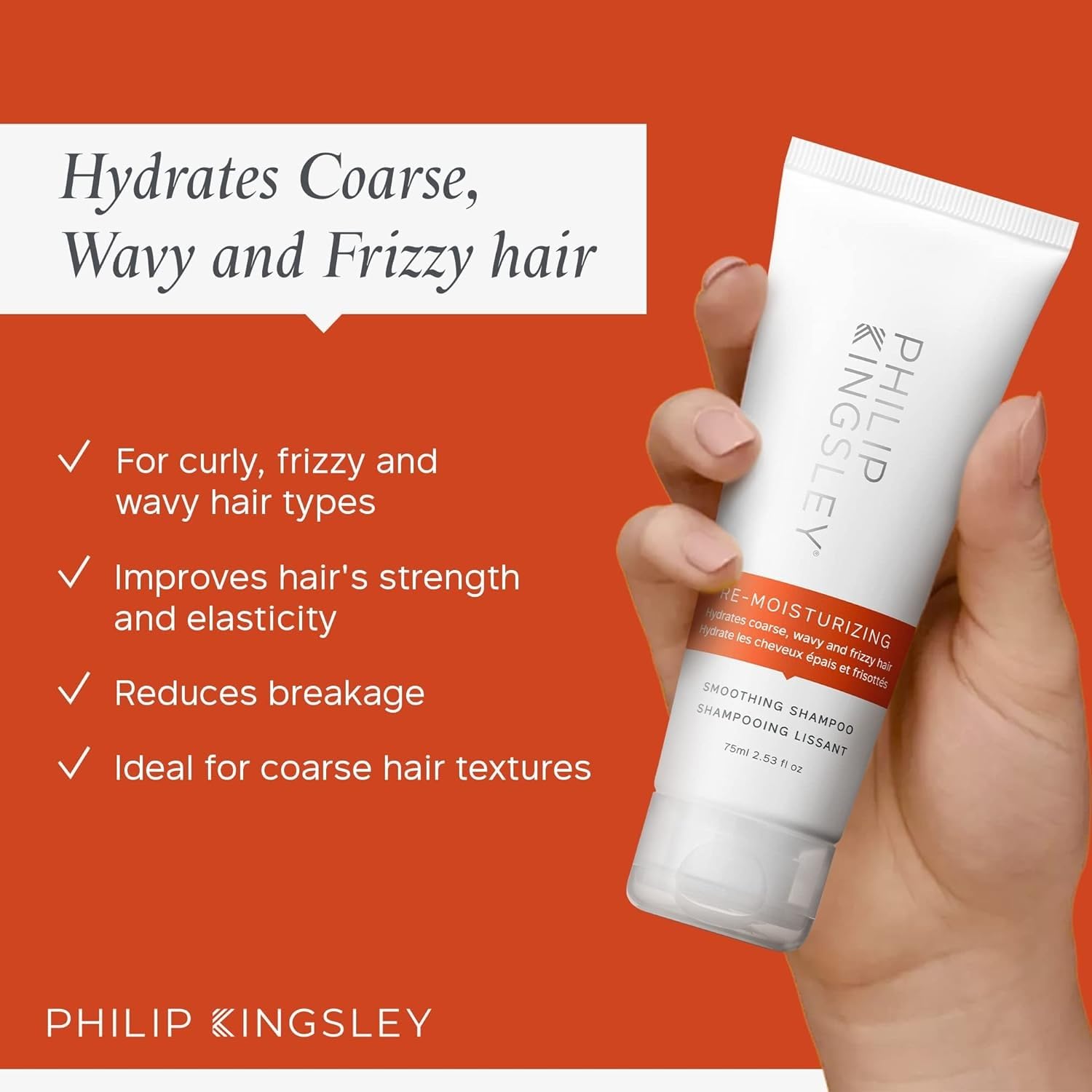 Philip Kingsley | Set da viaggio per la cura dei capelli lisci e lucenti | Include Shampoo e Balsamo Idratante Re ed Elasticizer | Idrata i capelli ruvidi, mossi e crespi | 3 x 75ml