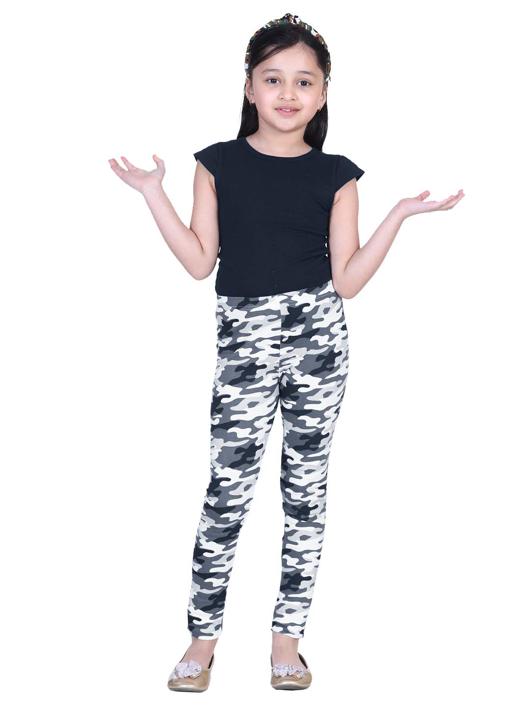 Naughty Ninos Leggings da bambina bianchi e grigi con stampa mimetica alla caviglia, da 2 a 12 anni