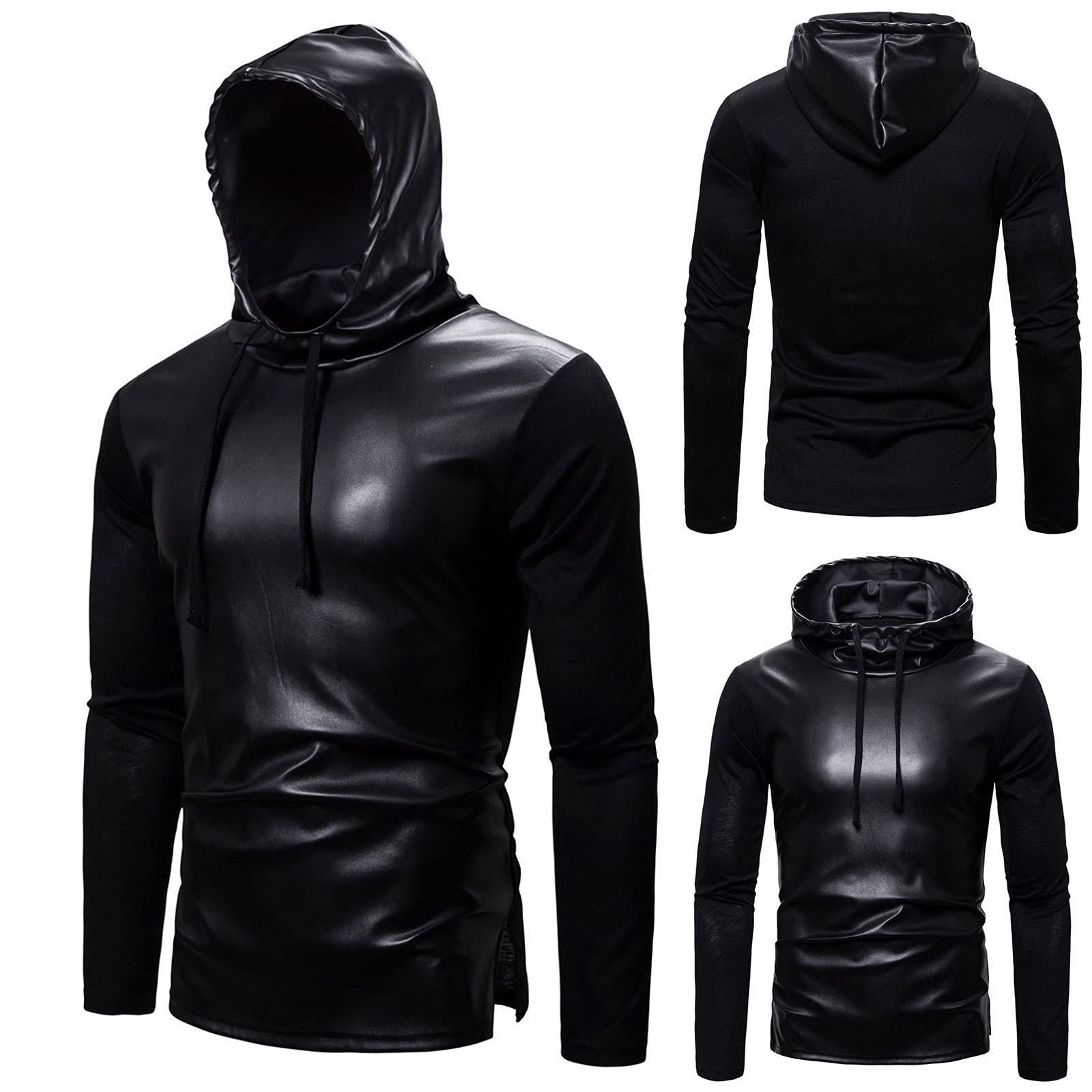 Pull en Cuir Veste Top, Veste de Moto en Cuir pour Hommes à Capuche Fermeture éclair Mode Vintage Décontracté Extérieur Coupe-Vent Veste Manteau