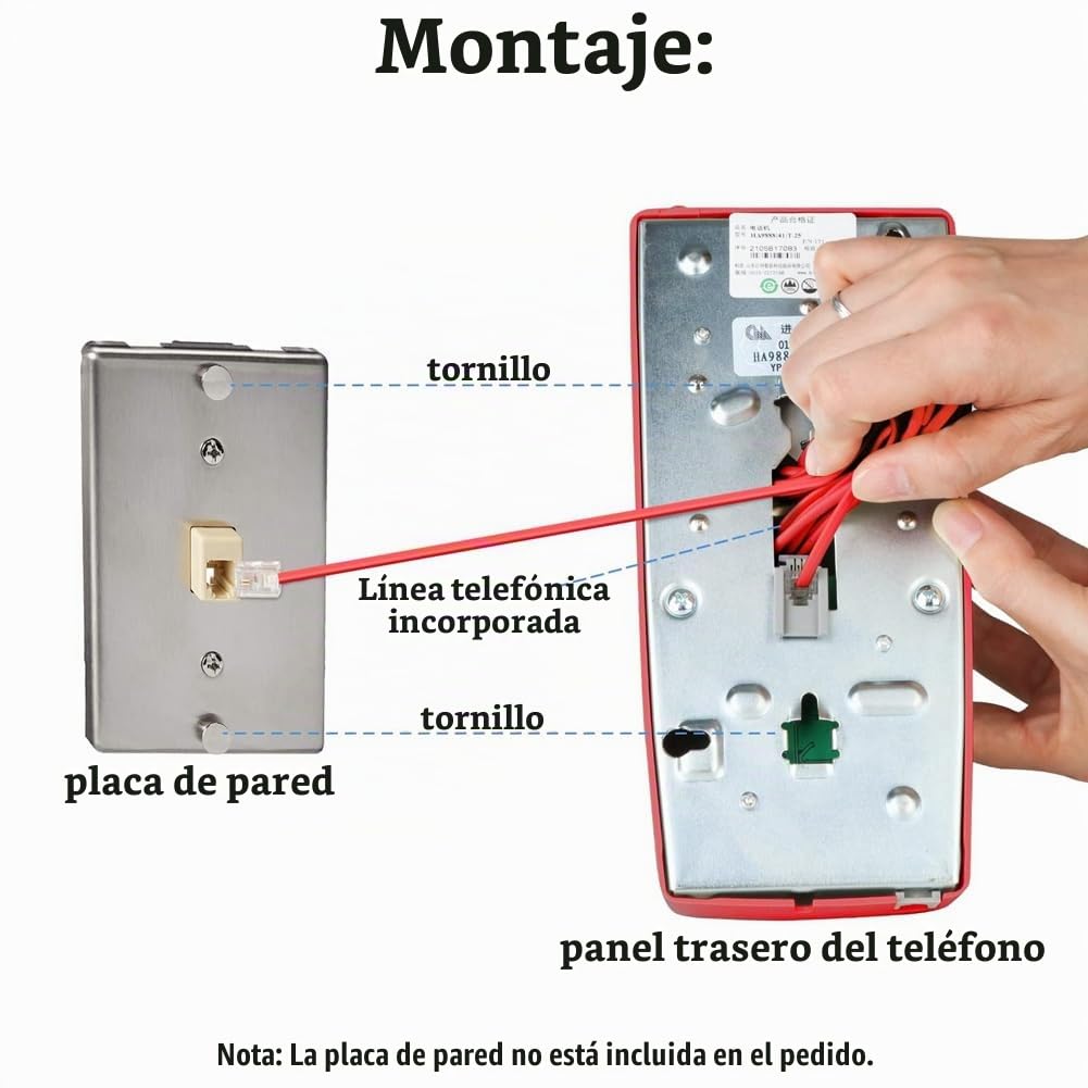 TeléFonos de Pared CláSicos para TeléFono Fijo con Timbre MecáNico, TeléFono de Pared de una Sola LíNea 2554 con Indicador de Correo de Voz, Rojo
