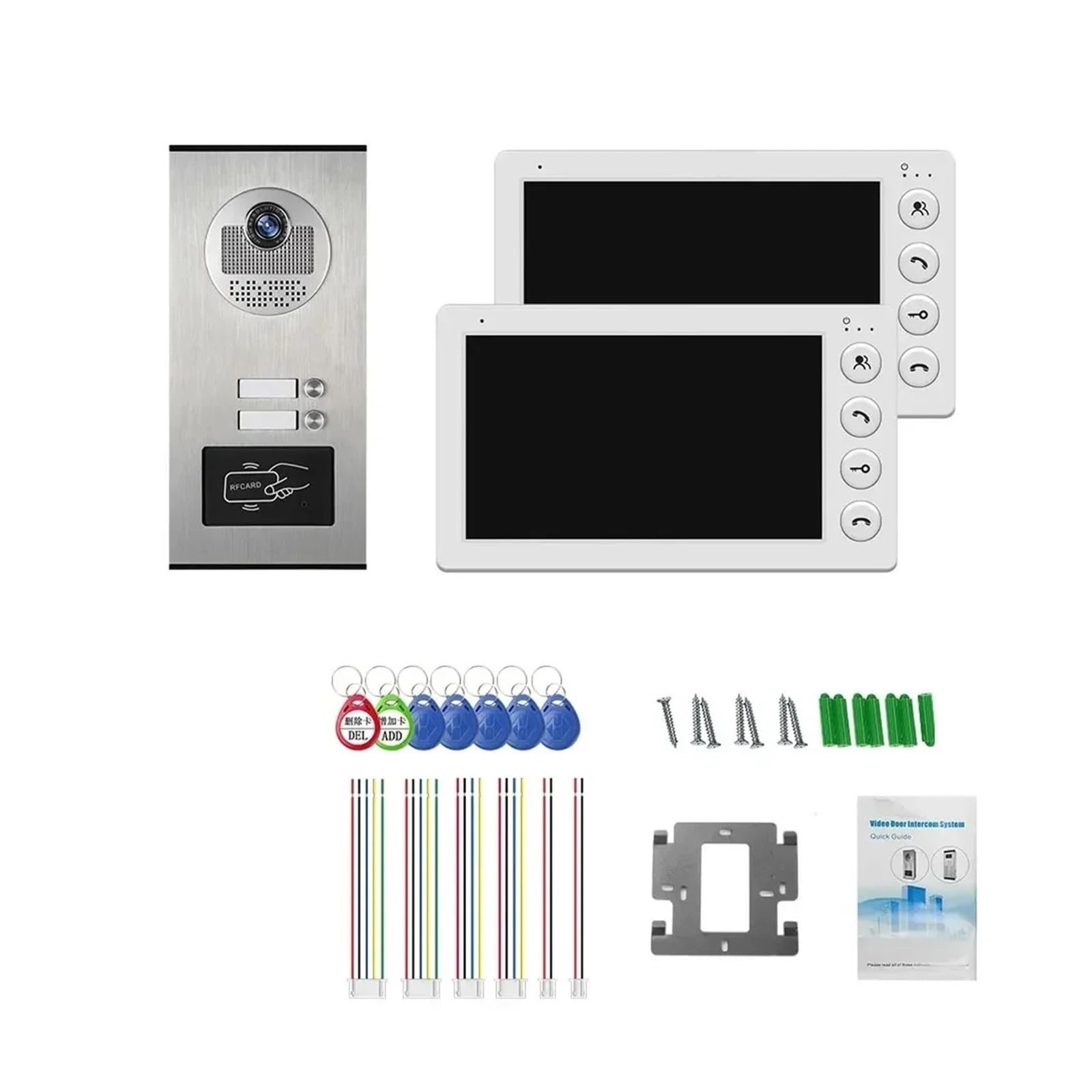 2/3/4-jednostkowy wielomieszkaniowy domofon wideodomofonowy z odblokowaniem kartą RFID 7-calowy 4-przewodowy system Szeroki kąt(4 Unit Intercom Set)