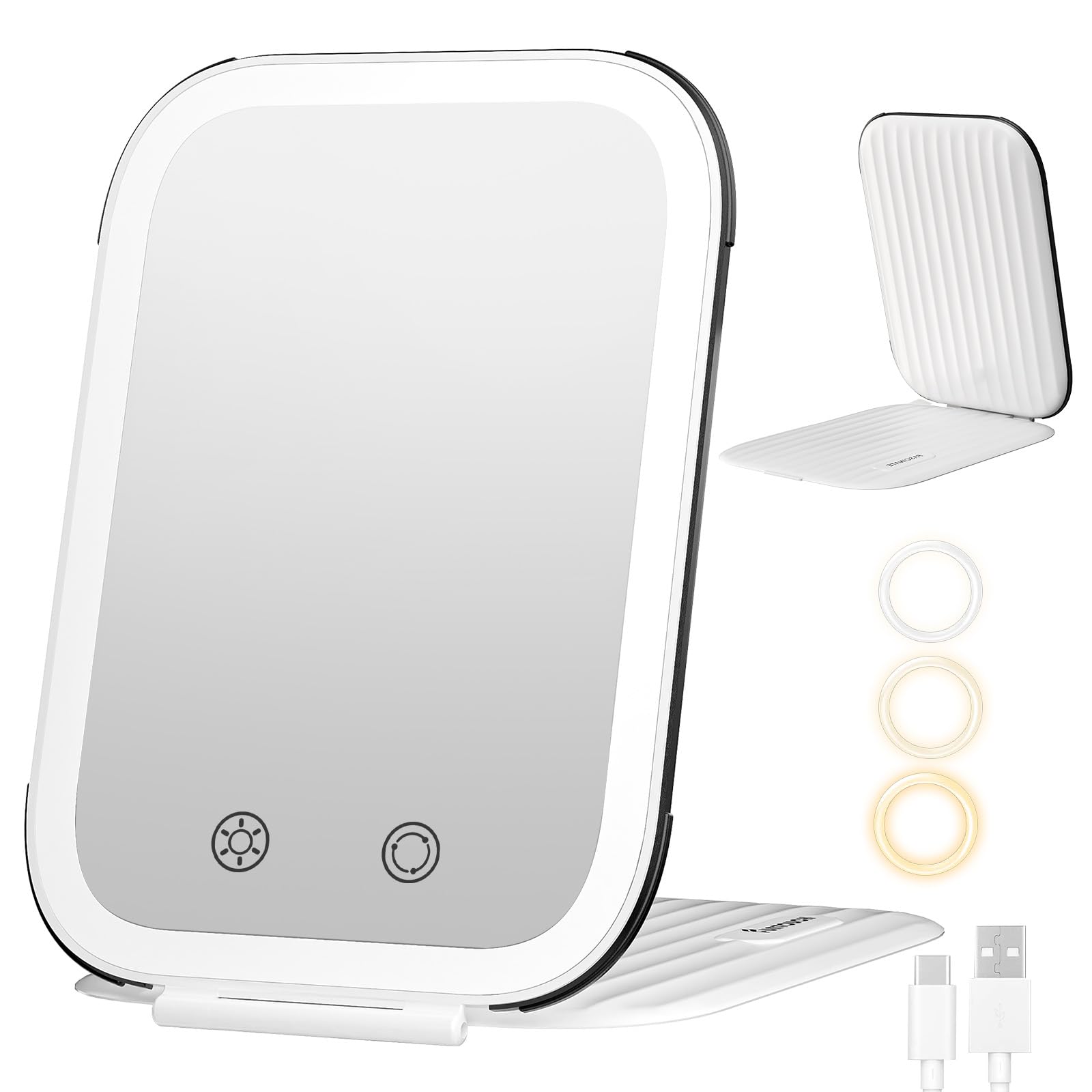 FUNTOUCH 2000mAh Rechargeable Travel Makeup Mirror with Lights