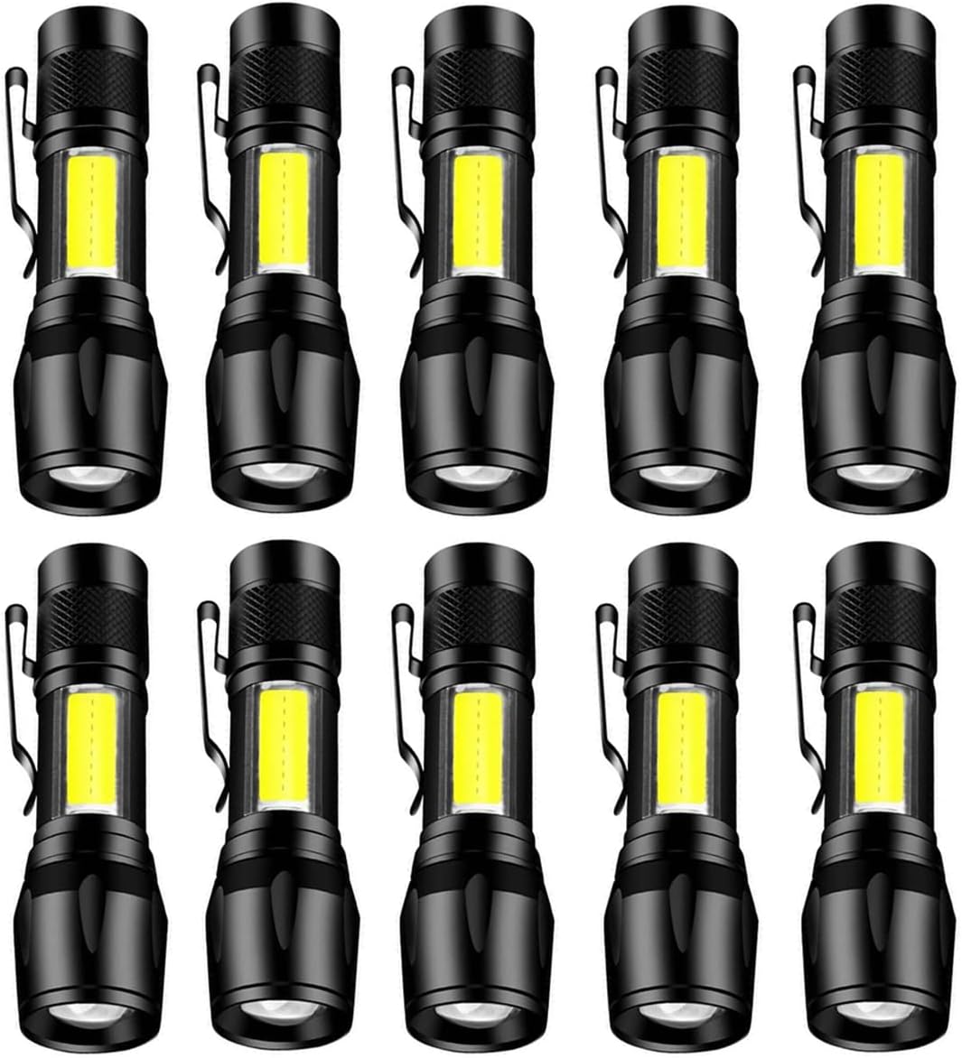 Pocketman USB Rechargeable Flashlight COB LED Flashlights Waterproof Torch Emergency Light Camping Lights (10 Pack)