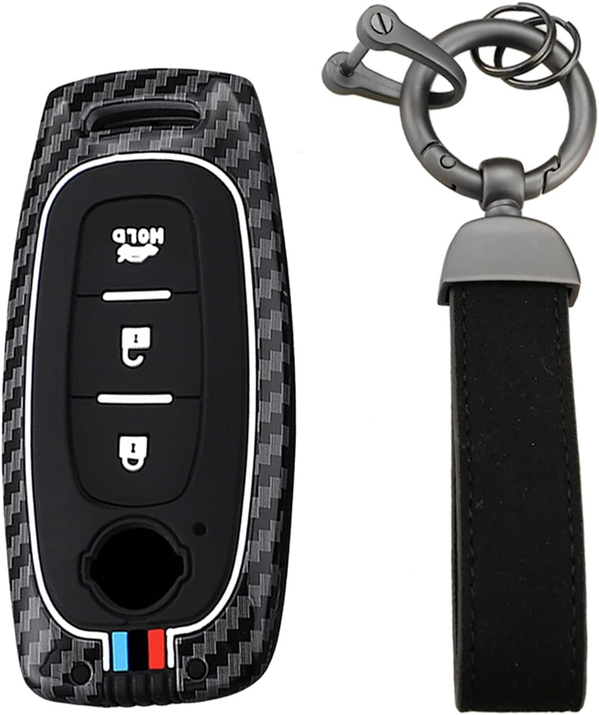 KUNIO Fit for Nissan Car Key Fob Cover Case Fit for Teana Sentra X-Trail Pathfinder Qashqai J12 Rogue Juke Kicks 2022-2025 Carbon Fiber Pattern Metal Key Shell Accessories 3 Button Red Blue