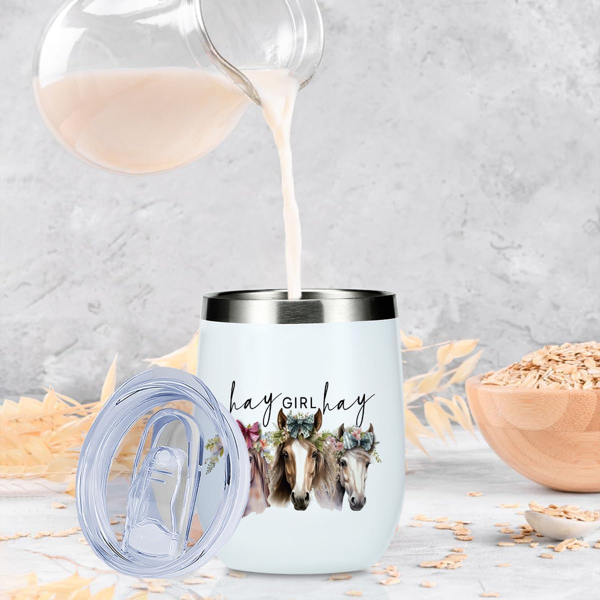 Cute Western Horses 12 oz Tumbler, Wine Tumbler Insulated Wine Glass with Lid, Horse Gifts for Girls Women Horse Print Stuff Merch for Animal Lovers Mom Friendship Christmas Anniversary Birthday - Image 6