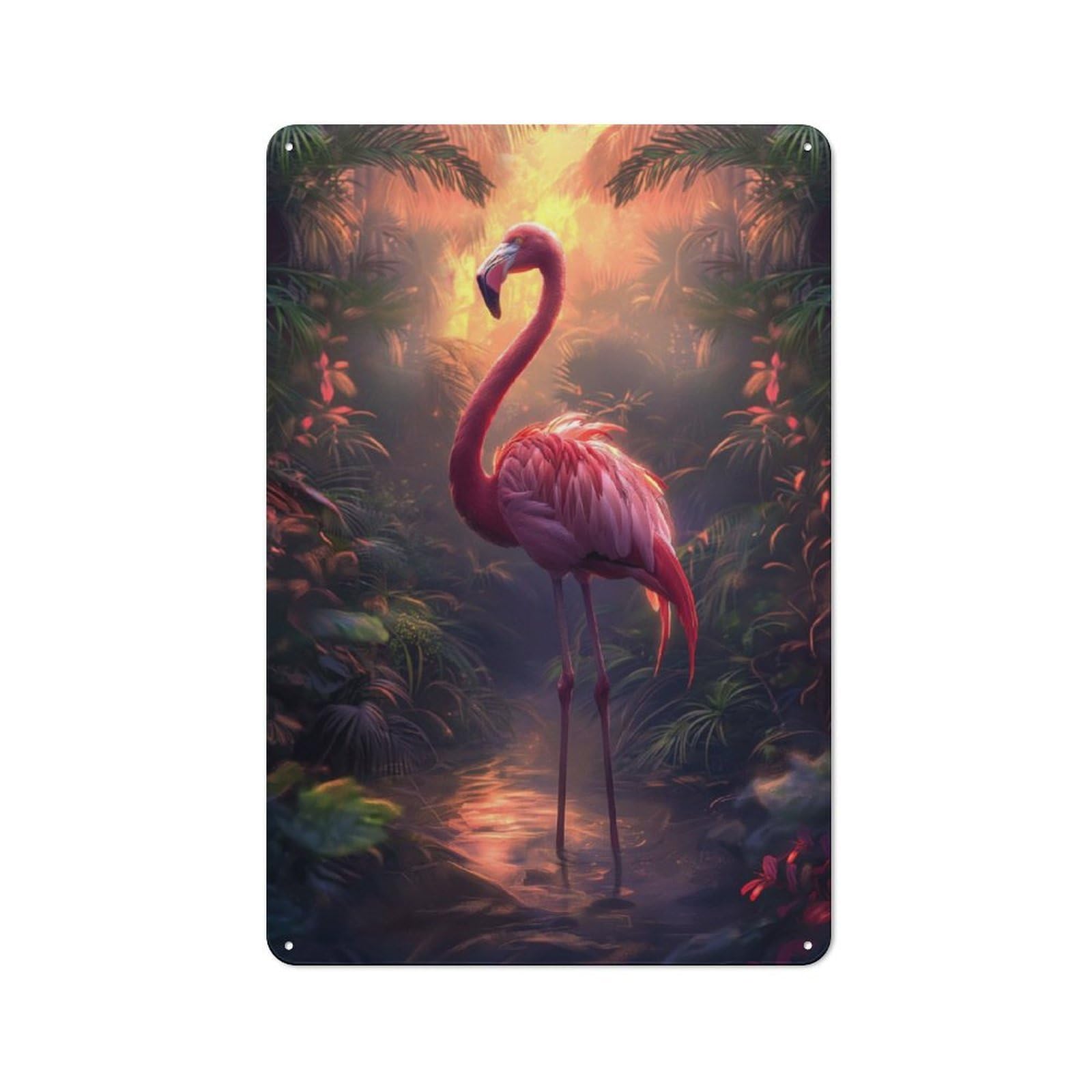 Junmoney Tropical Sunset Flamingo Tin Wall Plaque 30X20cm With For Bar Or Restaurant, Housewarming Wall Decor For People Furnishing Bar And Restaurant