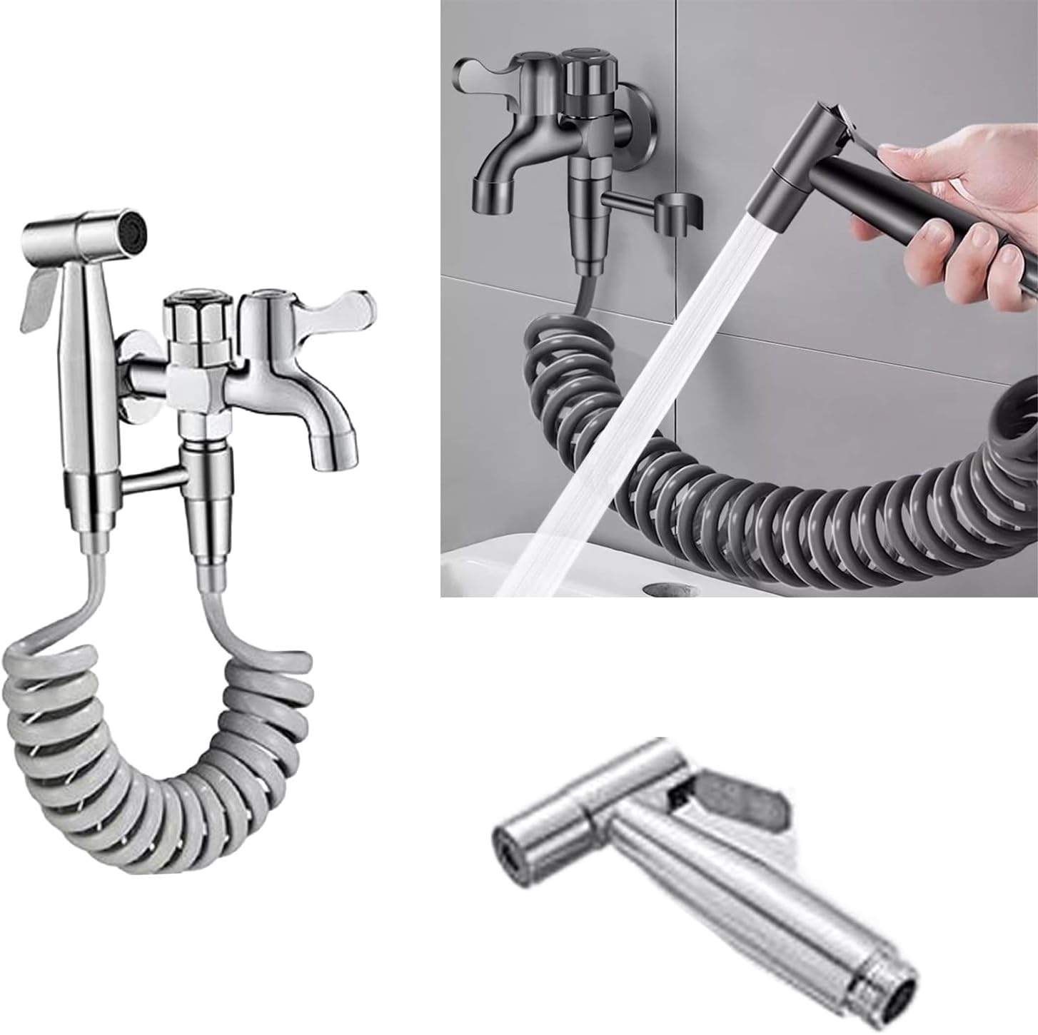 Gun Metal Kitchen Faucet, 1-in-2-out Control Valve, Toilet Faucet Splitter 2 Way, Suitable for Farmhouse Camper Laundry Rv Bar(Gray)