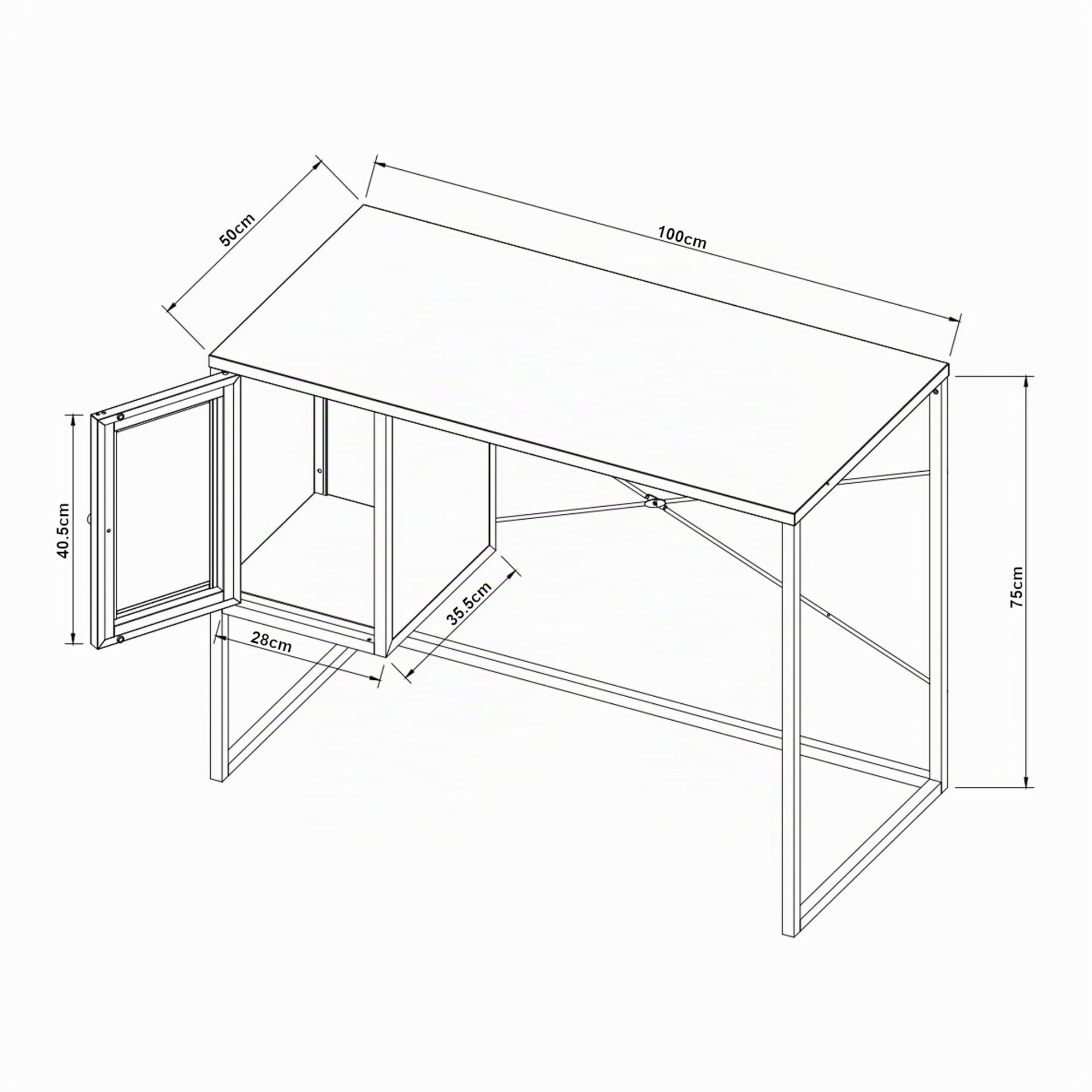 [en.casa] Scrivania in Acciaio con Scomparto Sospeso Chiuso con Anta Traforata Tavolo da Ufficio Studio Officina Postazione di Lavoro 75 x 100 x 50 cm Grigio