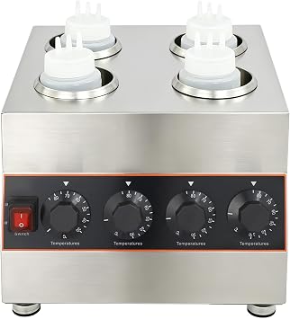 Electric Cheese Sauce Warmer Commercial 4 Bottle Topping Electric Sauce Dispenser Warmer 640W Countertop Stainless Steel Sauce Heat Preservation Machine for Chocolate Ketchup 86-185F 110V 23oz/Bottle