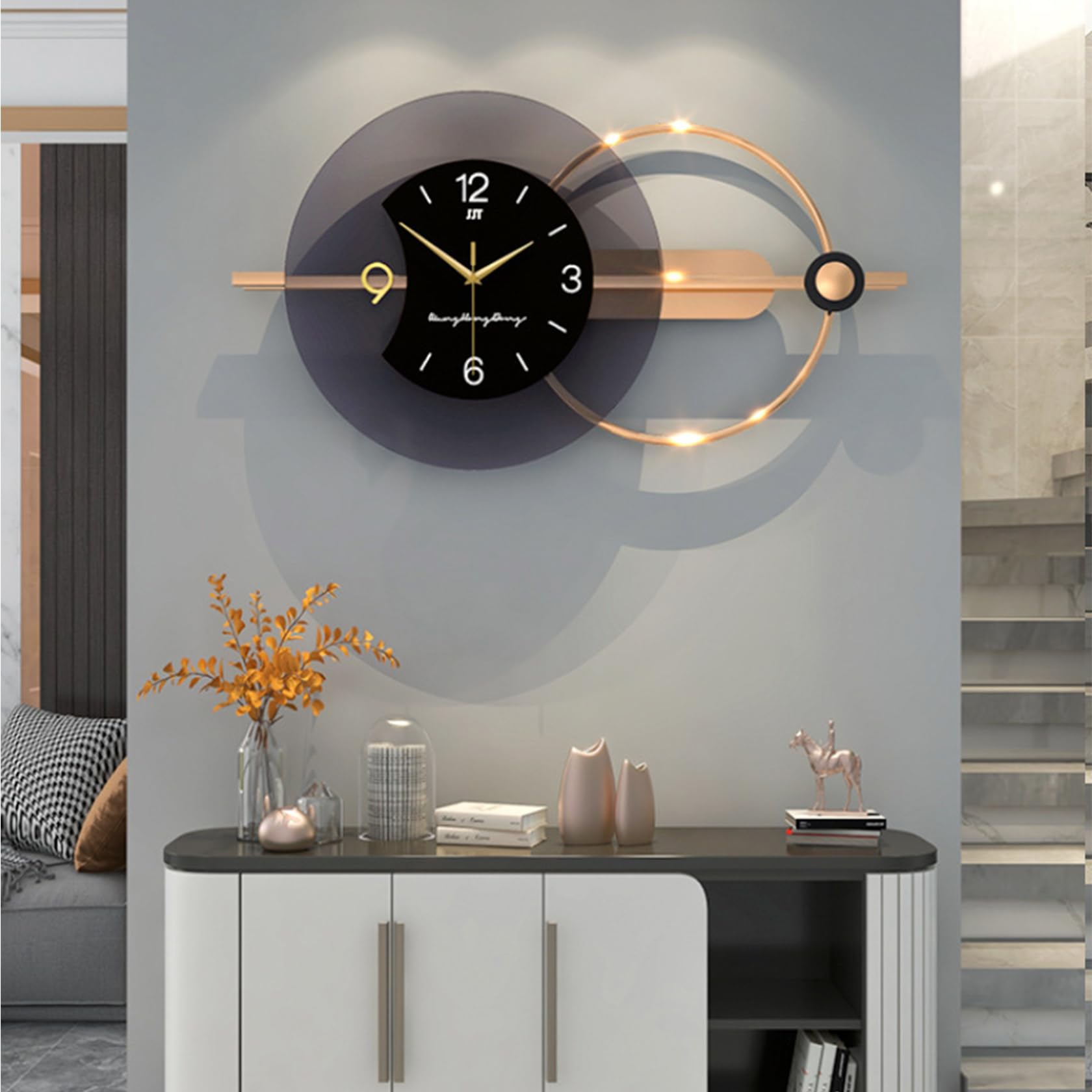 Moderne XXL Wanduhr 80x38 cm - Leise Wanduhr ohne Tickgeräusche für Wohnzimmer und Bür -Großes Wanddesign, Batteriebetrieb, Metall+Acryl