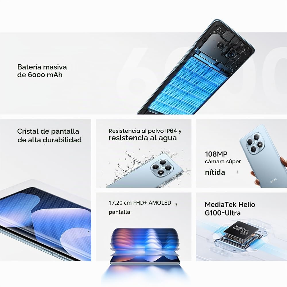 XIAOMI Redmi Note 15 Smartphone 8+256 GB, Pantalla AMOLED 6.77" FHD+, Cámara Super Clear de 108 MP, MediaTek Helio G100-Ultra, Batería 6000 mAh, con Cargador. (Negro)