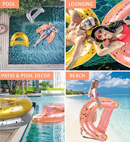 Image of POZA Inflatable Pool Float Chair - Luxurious Lounger Filled with Sparkle Confetti, 2 Built in Cup Holders & Handles, Water Floating Chair for Beach, Lake & Swimming Pool - 48 x 38 Inch