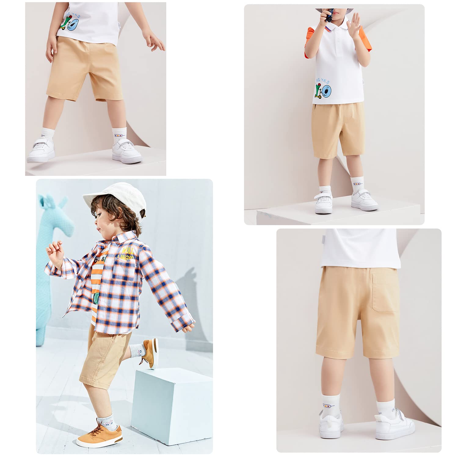 BINIDUCKLING Short d'été à taille élastique pour garçon - Uniformes scolaires - Pour 4 à 16 ans