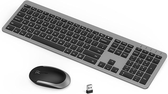 Wireless Keyboard and Mouse Set, Seenda Rechargeable Full Size Thin Wireless Keyboard and Mouse, Computer keyboard mouse combos for Laptop/PC/Smart TV, Black and Dark Grey