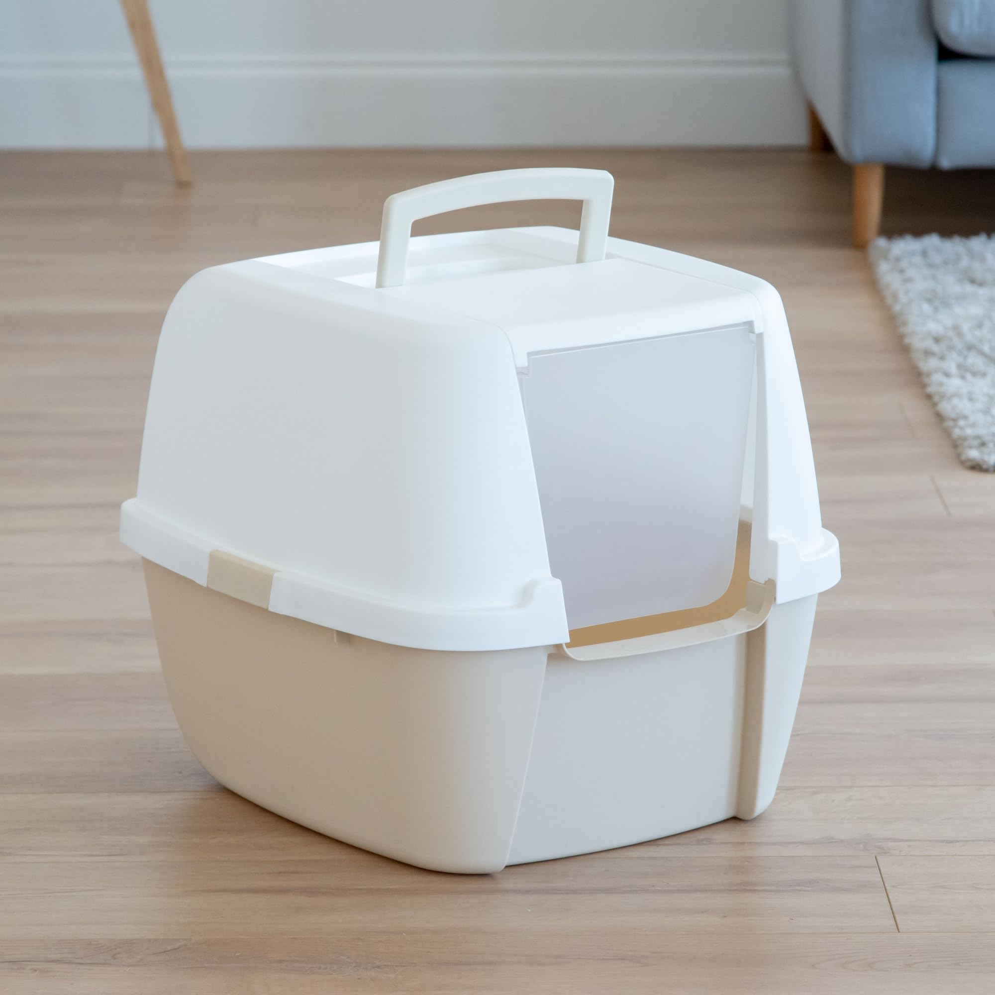Iris Ohyama Arenero Gato Cubierto con Pala, hasta 8kg, Blanco/Beige, Caixa de areia para Gatos, Caja, para Gatos Grandes y pequeños, Cerrado, Cagadero, WC, Libre de BPA, Cat Litter Box, CLH-17J