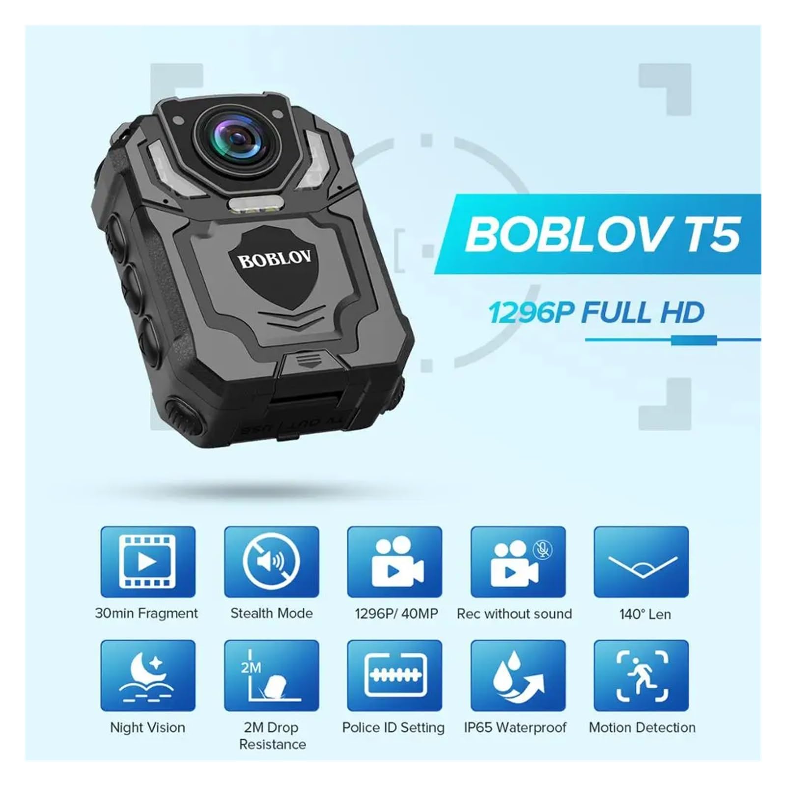 Camara Corporal, Cámara Corporal T5 grabación cámara de policía portátil aplicación de la Ley visión Nocturna grabación en Bucle DVR Mini cámara(with 32GB Card)